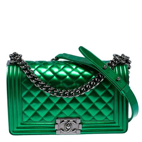 chanel metallic boy green|Chanel bag.